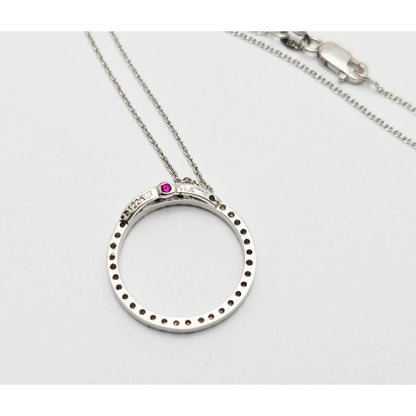 18K White Gold Cable Link Chain Necklace & Diamond Round Open Hole Charm Pendant