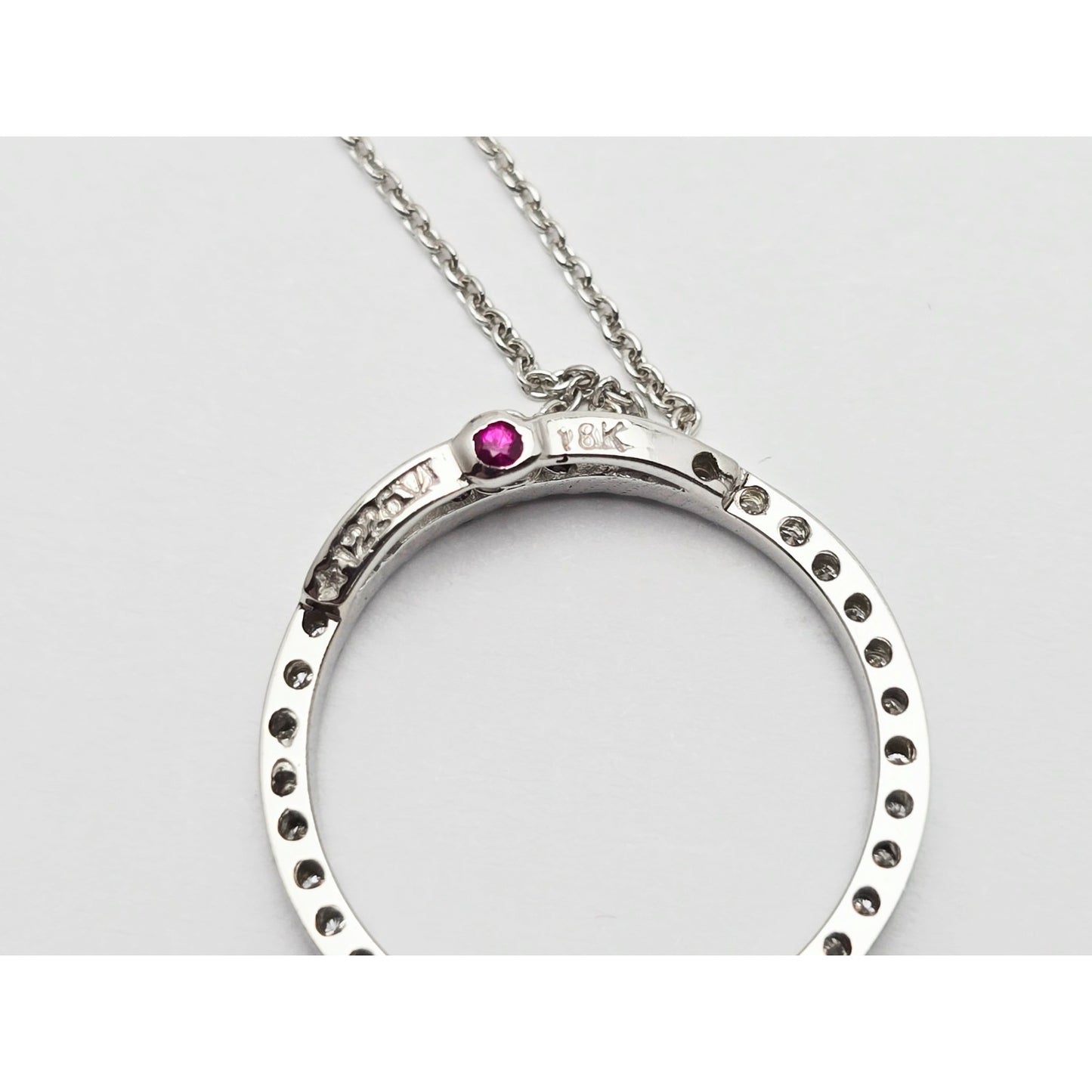18K White Gold Cable Link Chain Necklace & Diamond Round Open Hole Charm Pendant