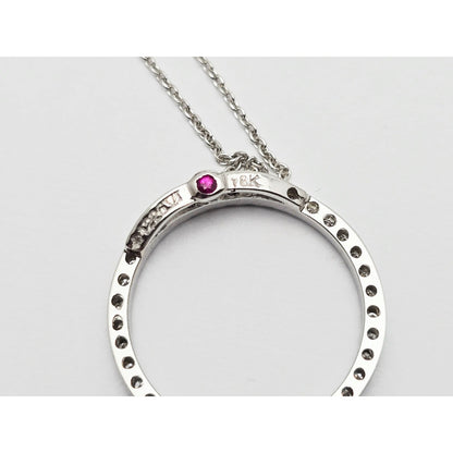 18K White Gold Cable Link Chain Necklace & Diamond Round Open Hole Charm Pendant