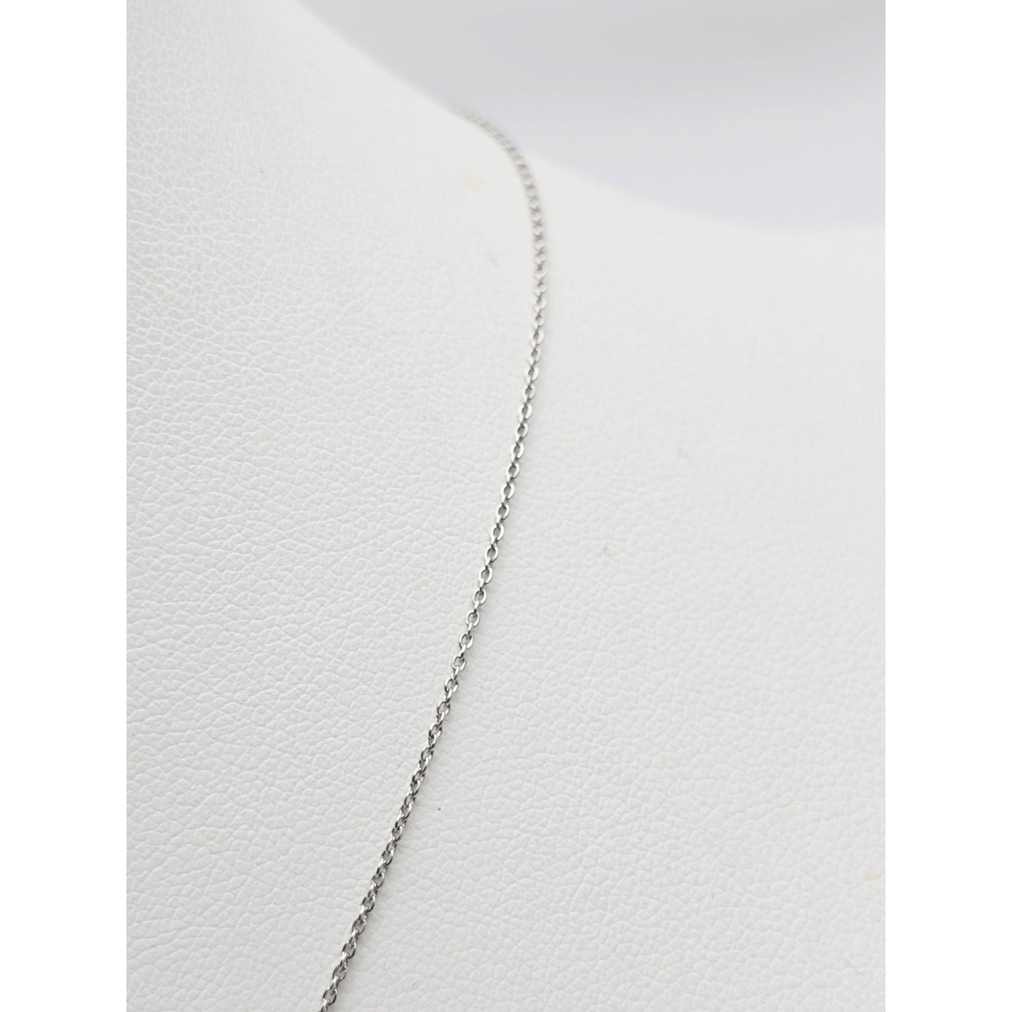 18K White Gold Cable Link Chain Necklace & Diamond Round Open Hole Charm Pendant