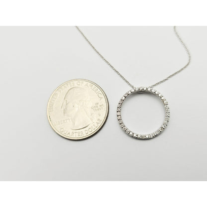 18K White Gold Cable Link Chain Necklace & Diamond Round Open Hole Charm Pendant