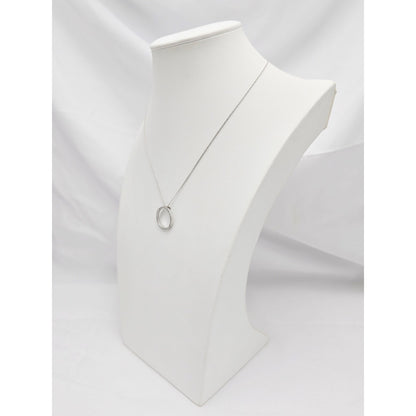 18K White Gold Cable Link Chain Necklace & Diamond Round Open Hole Charm Pendant