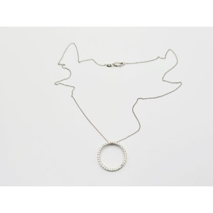 18K White Gold Cable Link Chain Necklace & Diamond Round Open Hole Charm Pendant