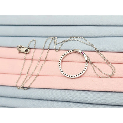 18K White Gold Cable Link Chain Necklace & Diamond Round Open Hole Charm Pendant