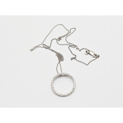 18K White Gold Cable Link Chain Necklace & Diamond Round Open Hole Charm Pendant