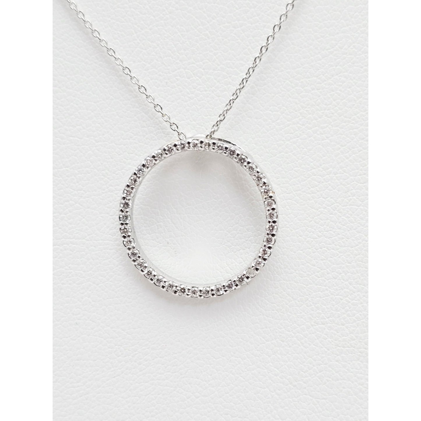 18K White Gold Cable Link Chain Necklace & Diamond Round Open Hole Charm Pendant
