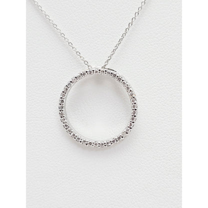 18K White Gold Cable Link Chain Necklace & Diamond Round Open Hole Charm Pendant