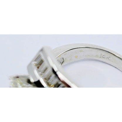 14K White Gold Round & Baguette Cut Diamond Engagement Ring