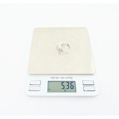 14K White Gold Round & Baguette Cut Diamond Engagement Ring