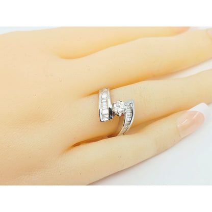 14K White Gold Round & Baguette Cut Diamond Engagement Ring