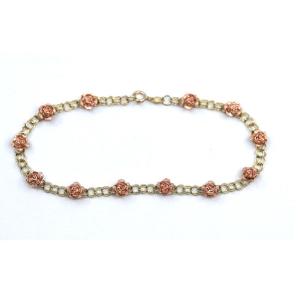 10K Two Tone Gold Flower Rose Petal Link Bracelet