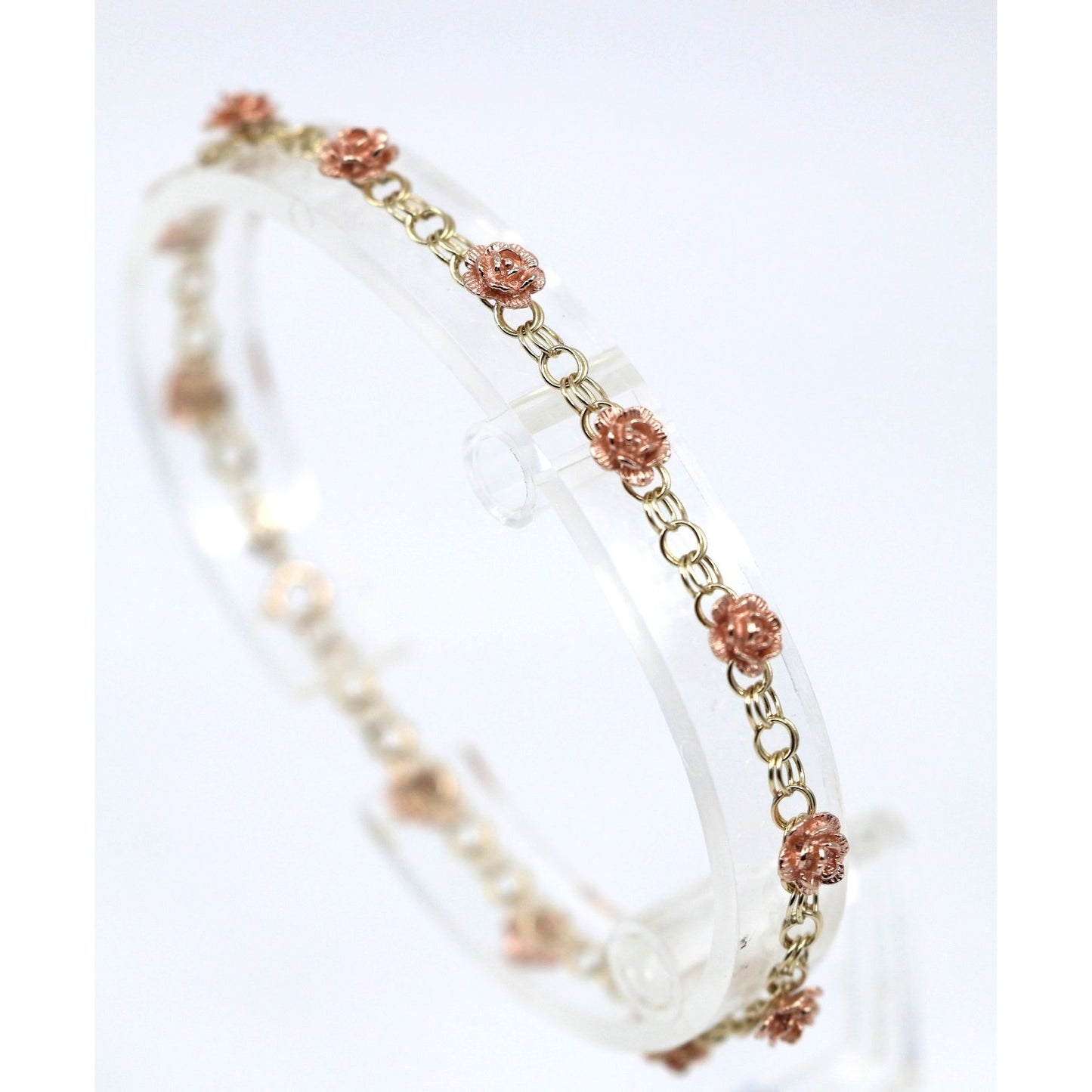 10K Two Tone Gold Flower Rose Petal Link Bracelet