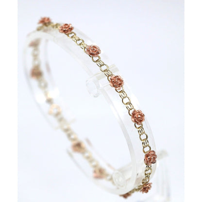 10K Two Tone Gold Flower Rose Petal Link Bracelet