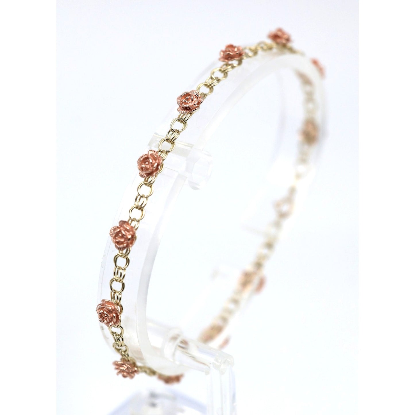 10K Two Tone Gold Flower Rose Petal Link Bracelet