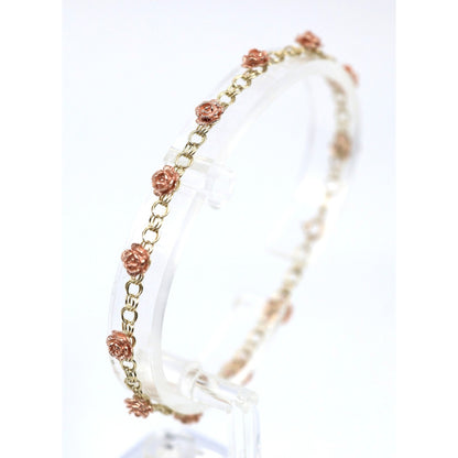 10K Two Tone Gold Flower Rose Petal Link Bracelet