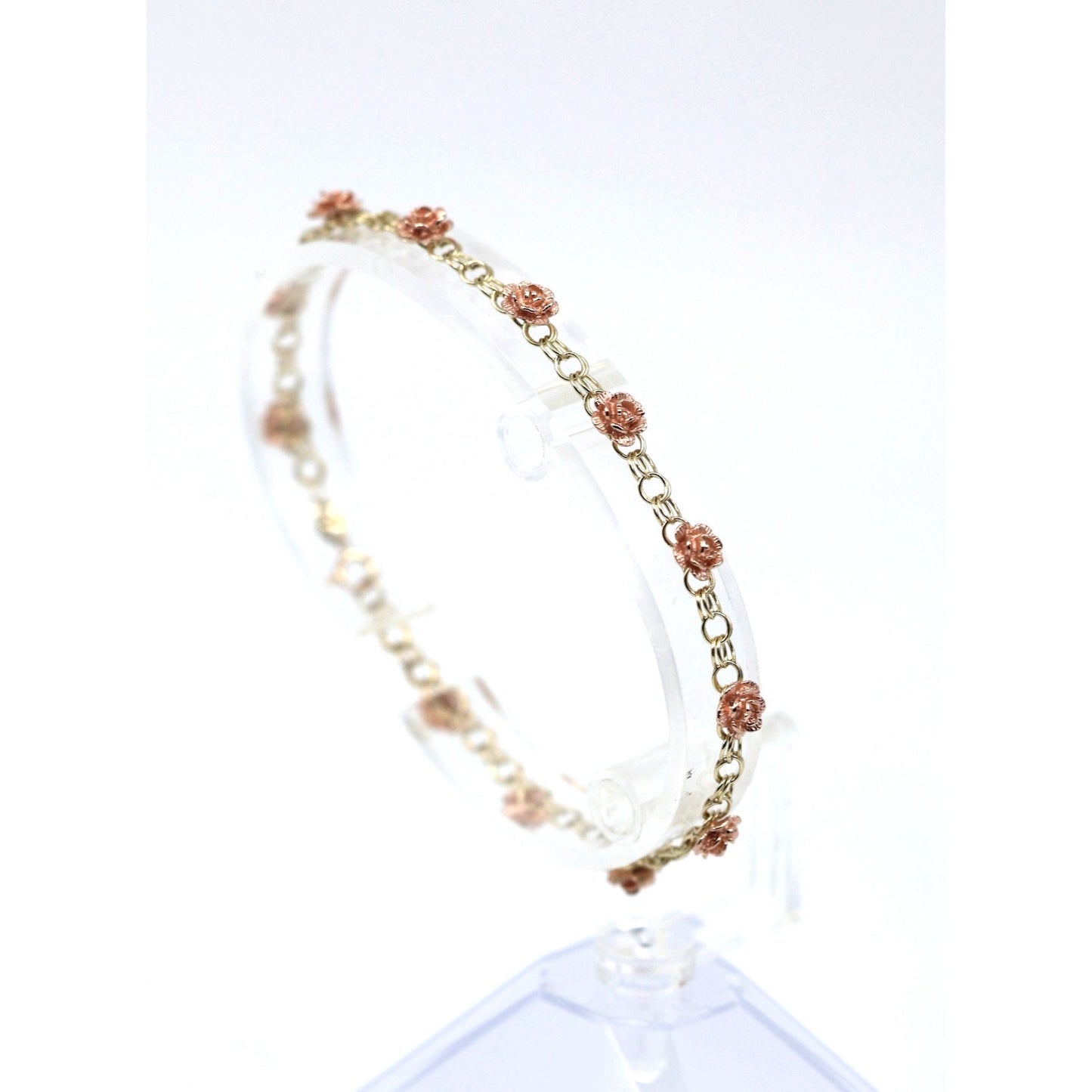 10K Two Tone Gold Flower Rose Petal Link Bracelet