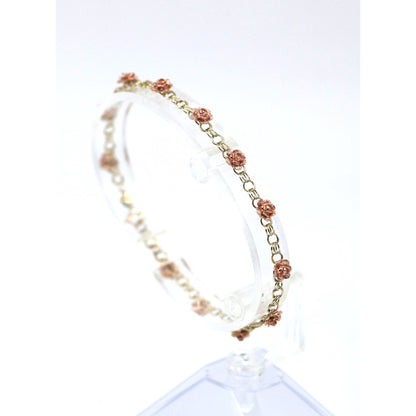 10K Two Tone Gold Flower Rose Petal Link Bracelet