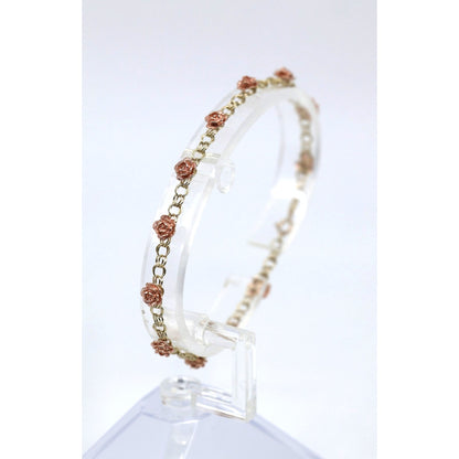 10K Two Tone Gold Flower Rose Petal Link Bracelet