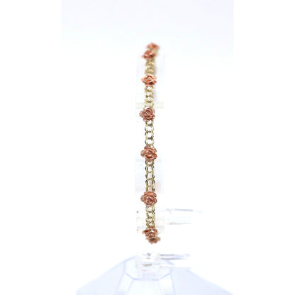 10K Two Tone Gold Flower Rose Petal Link Bracelet