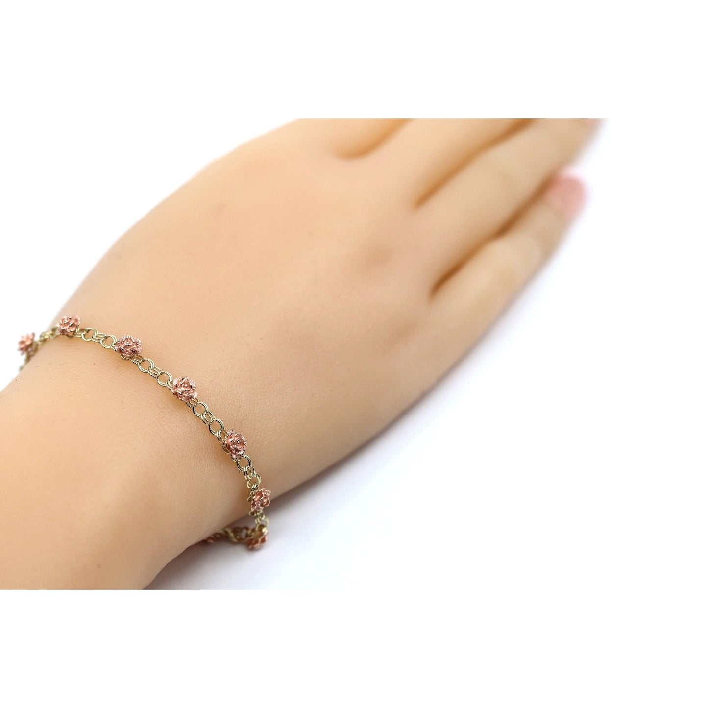 10K Two Tone Gold Flower Rose Petal Link Bracelet
