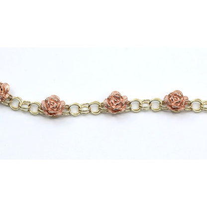 10K Two Tone Gold Flower Rose Petal Link Bracelet