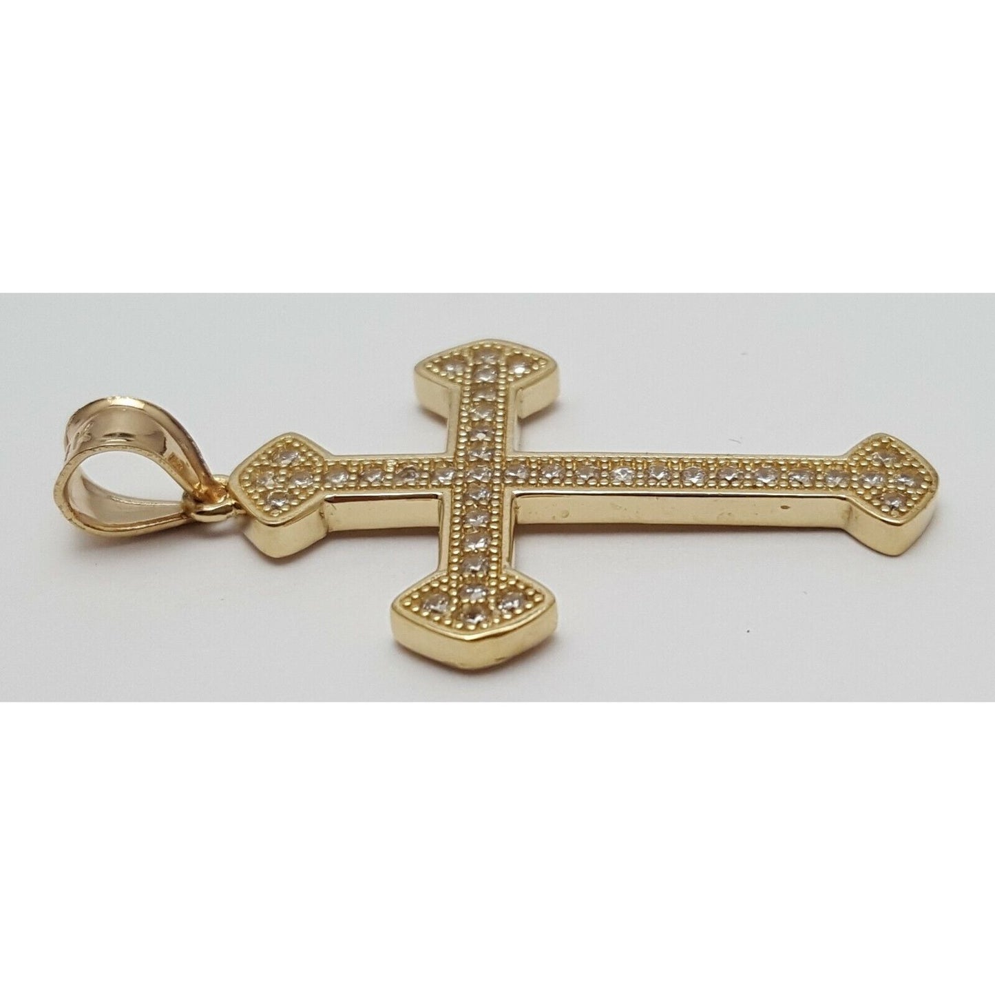 14K Solid Yellow Gold Cross Cubic Zirconia Pendant Charm