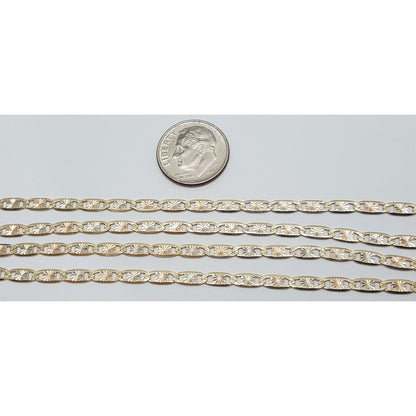 14K Tri Tone Gold Diamond Cut Mariner Link Chain Necklace