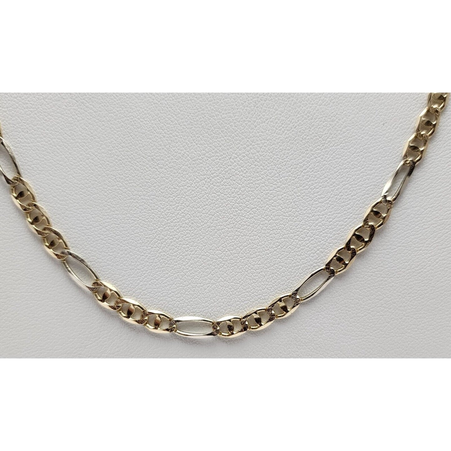 14K Two Tone Gold Diamond Cut Figaro Link Chain Necklace