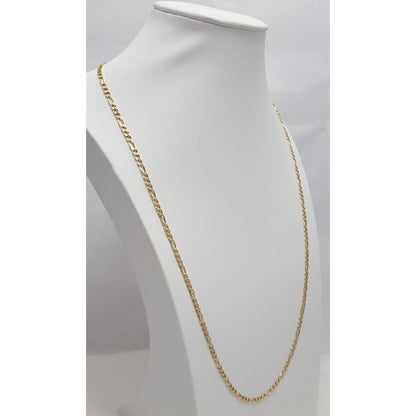 14K Two Tone Gold Diamond Cut Figaro Link Chain Necklace