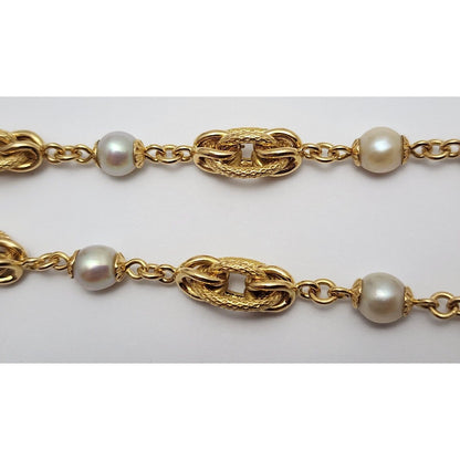 18K Yellow Gold Pearl Link Chain Necklace