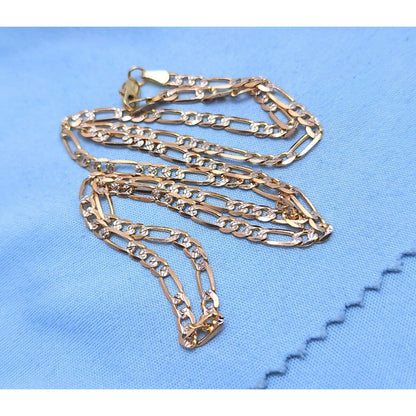 14K Two Tone Gold Diamond Cut Figaro Link Chain Necklace