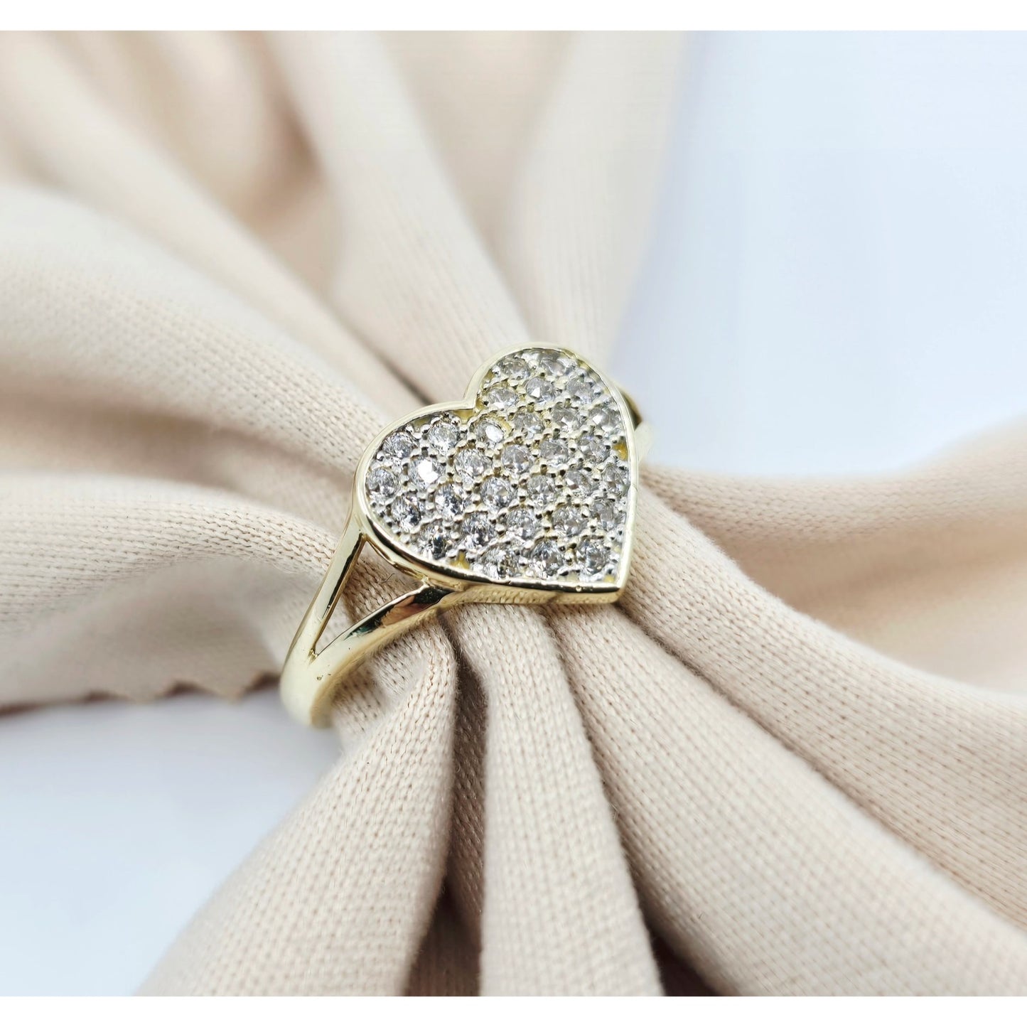 10K Yellow Gold Heart Shaped CZ Ring