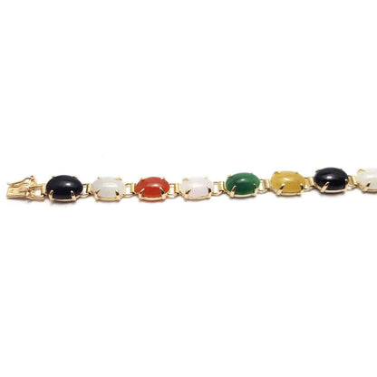 14K Solid Yellow Gold Multi Color Gemstone Tennis Bracelet