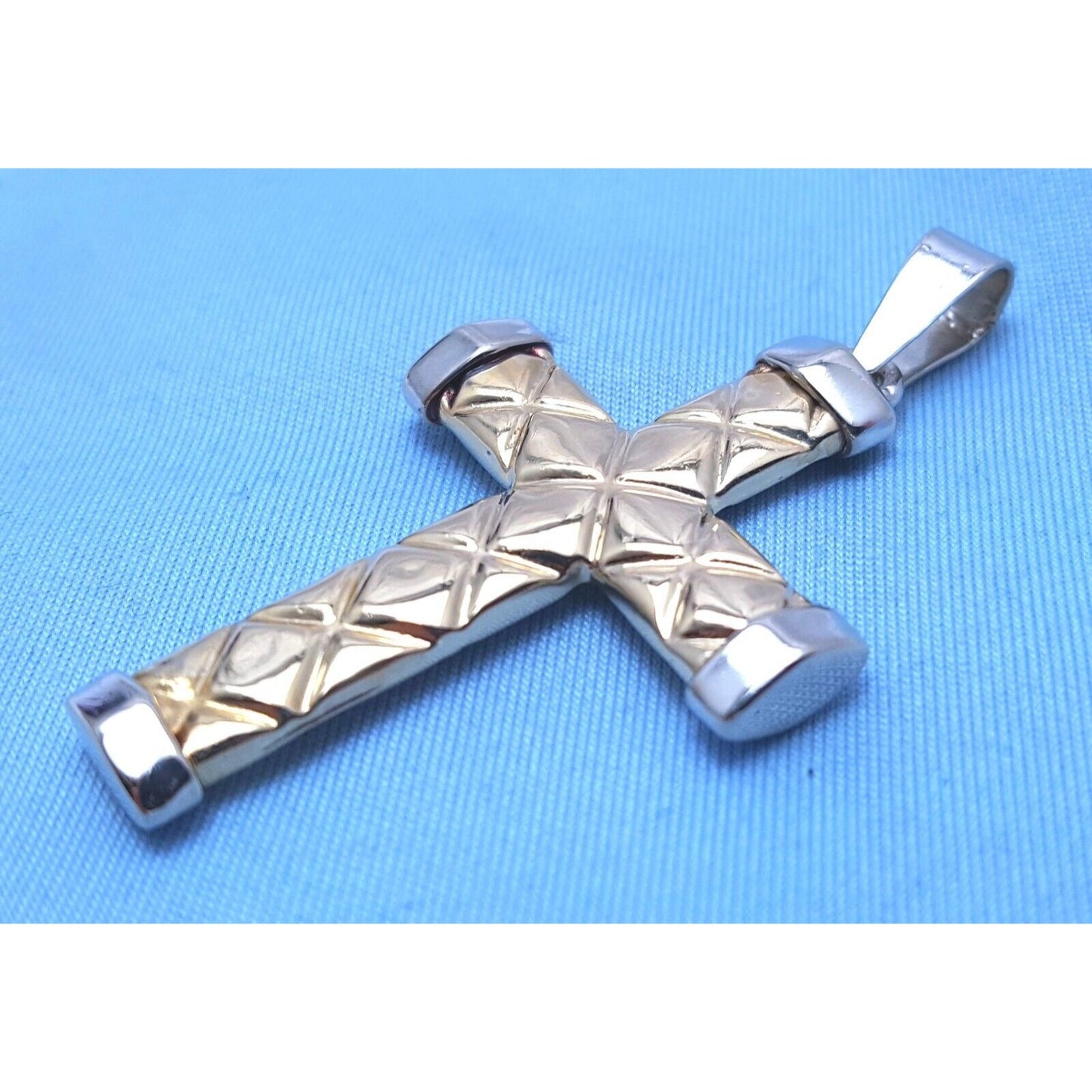 14K Solid Two Tone  Gold Puffy Cross Charm Pendant