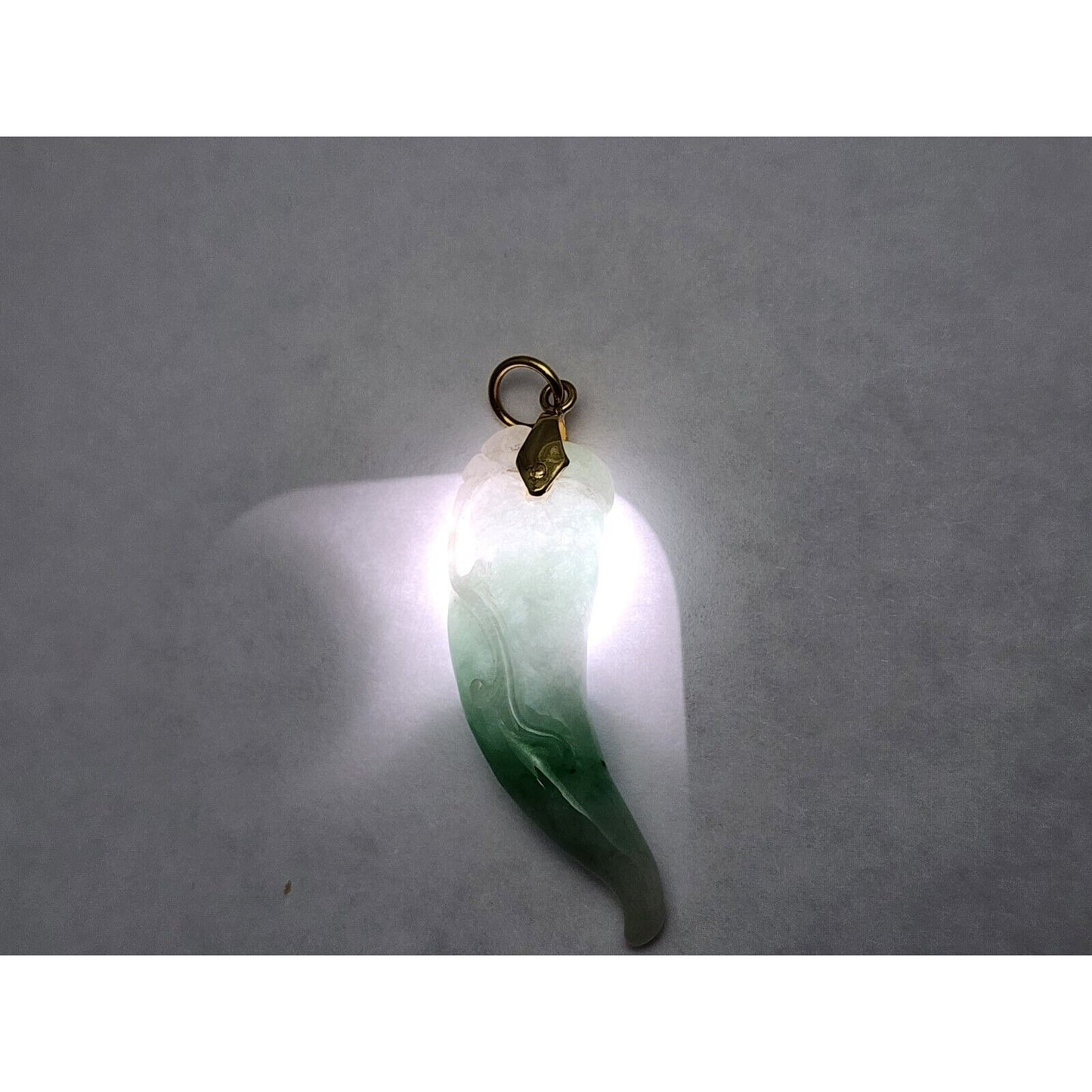 14K Yellow Gold Green Jadeite Jade Carved Chili Pepper Charm Pendant