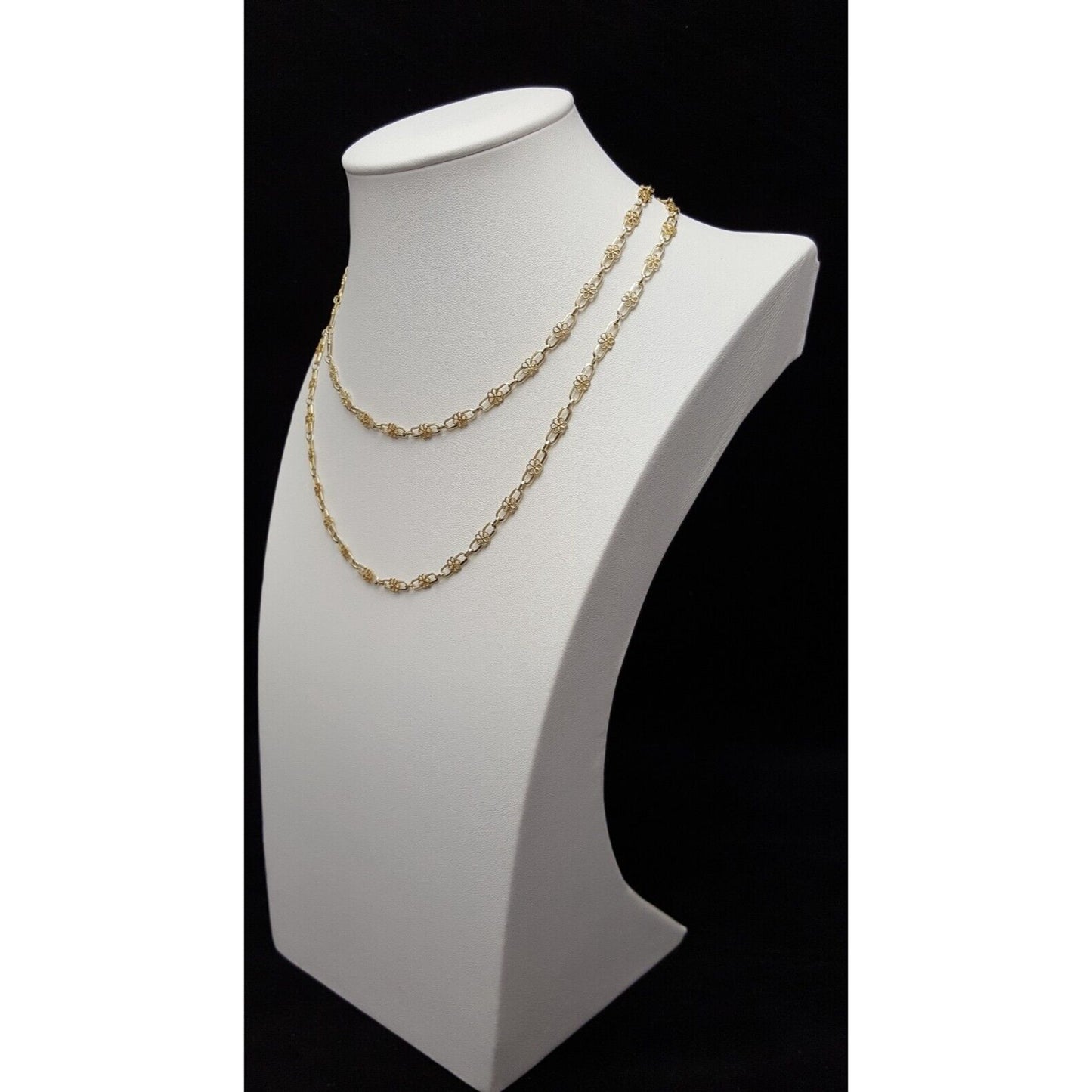 18K Yellow Gold Semper Designer Extra Long Flower Link Chain Necklace