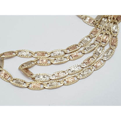 10K Tri Tone Gold Diamond Cut Link Chain Necklace