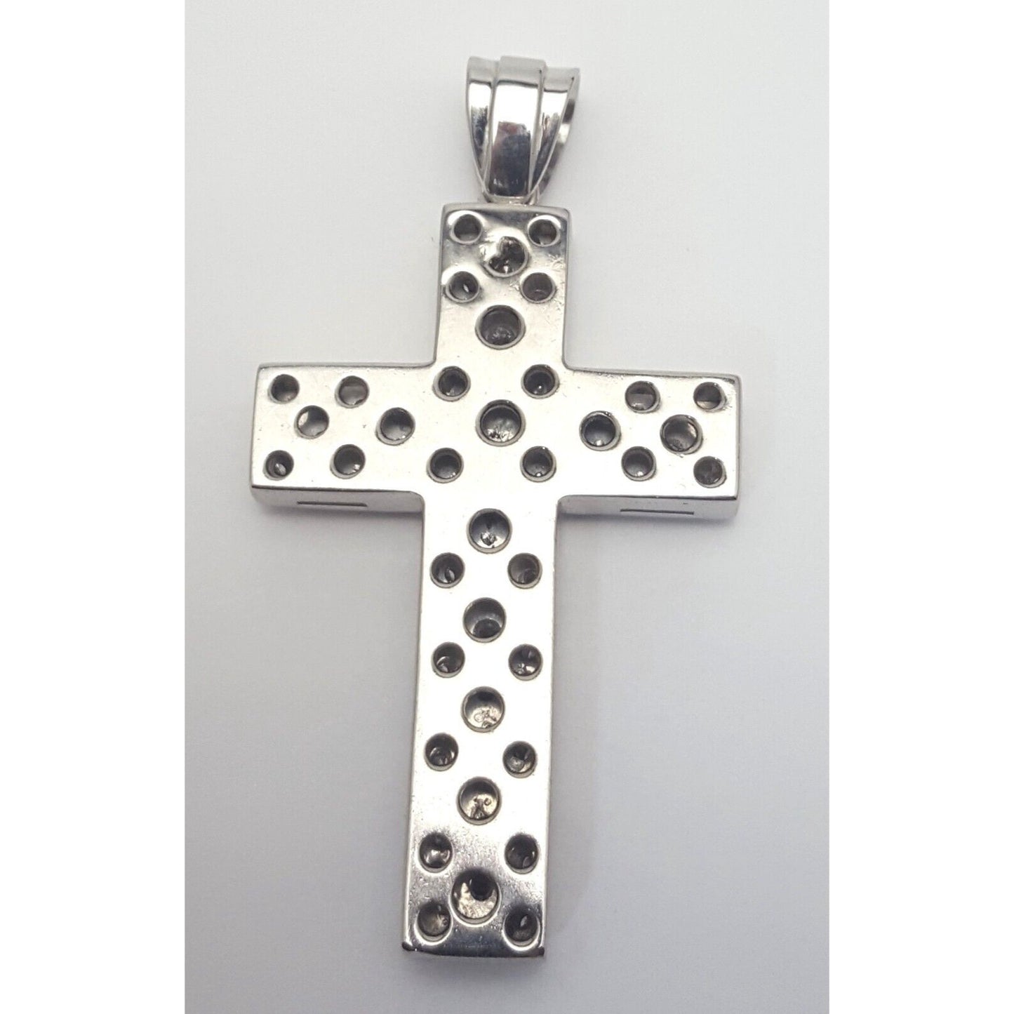 14K Solid White Gold Diamond Cross Pendant Charm 7.65ct