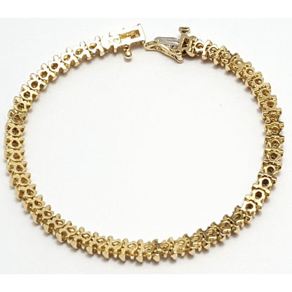 14K Solid Yellow Gold Diamond Tennis Link Bracelet