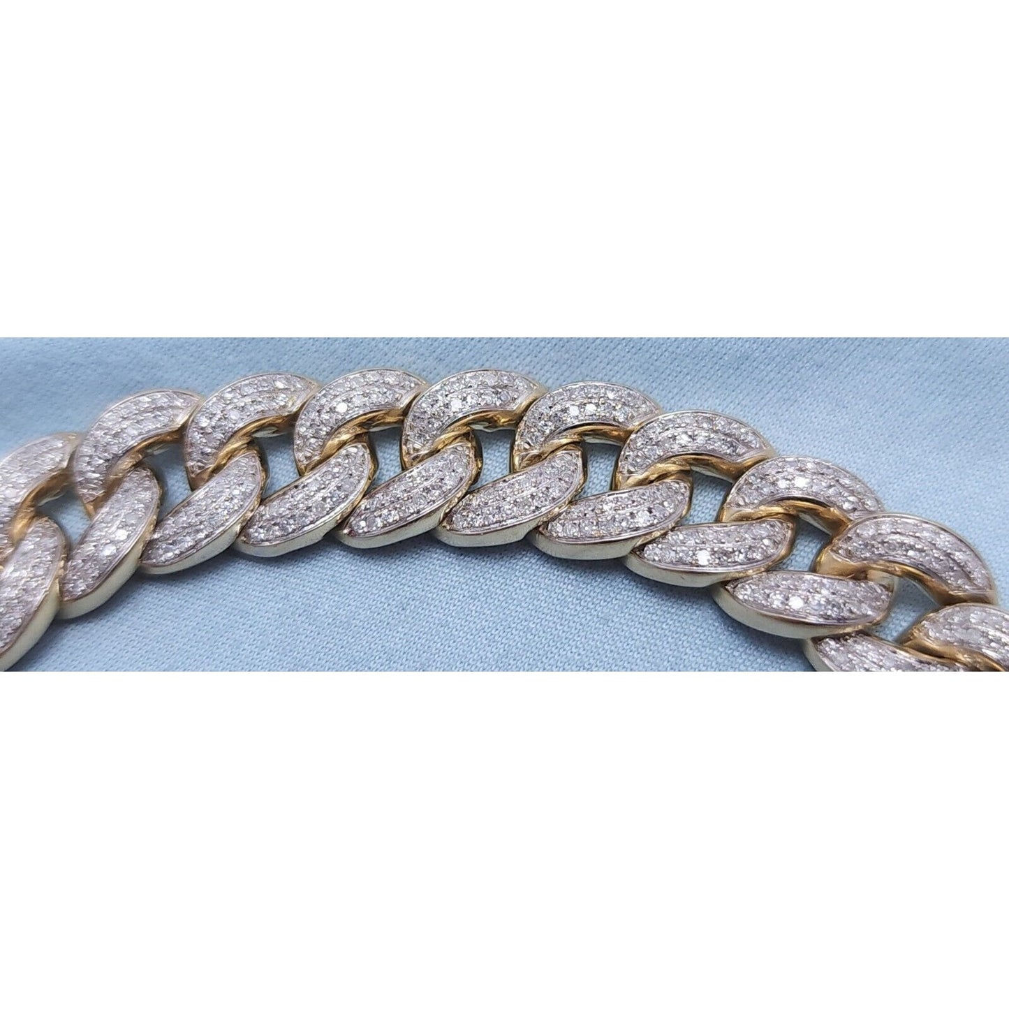 14K Solid Multi Tone Gold Diamond Cuban Link Bracelet