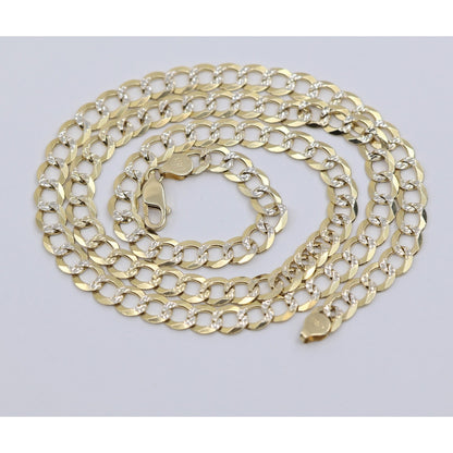 14K Two Tone Gold Diamond Cut Cuban Link Chain Necklace