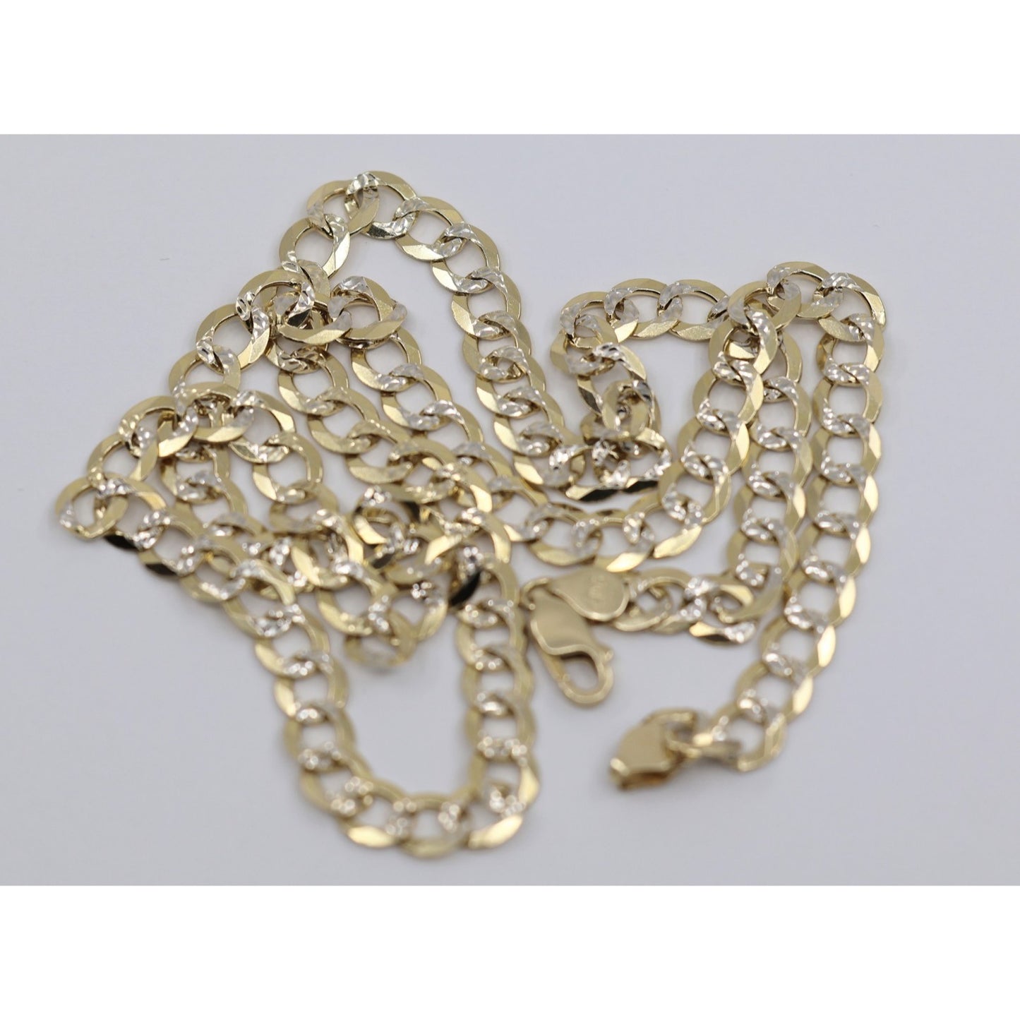 14K Two Tone Gold Diamond Cut Cuban Link Chain Necklace