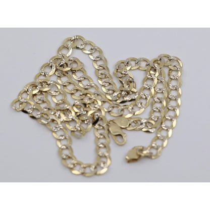 14K Two Tone Gold Diamond Cut Cuban Link Chain Necklace