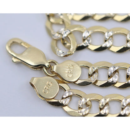 14K Two Tone Gold Diamond Cut Cuban Link Chain Necklace