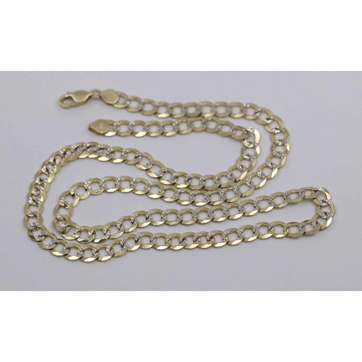 14K Two Tone Gold Diamond Cut Cuban Link Chain Necklace