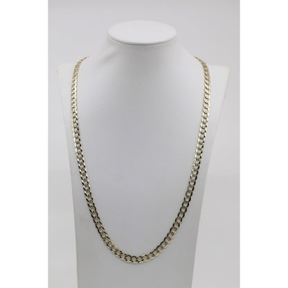 14K Two Tone Gold Diamond Cut Cuban Link Chain Necklace