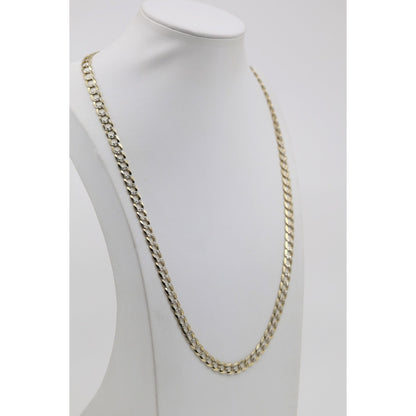 14K Two Tone Gold Diamond Cut Cuban Link Chain Necklace