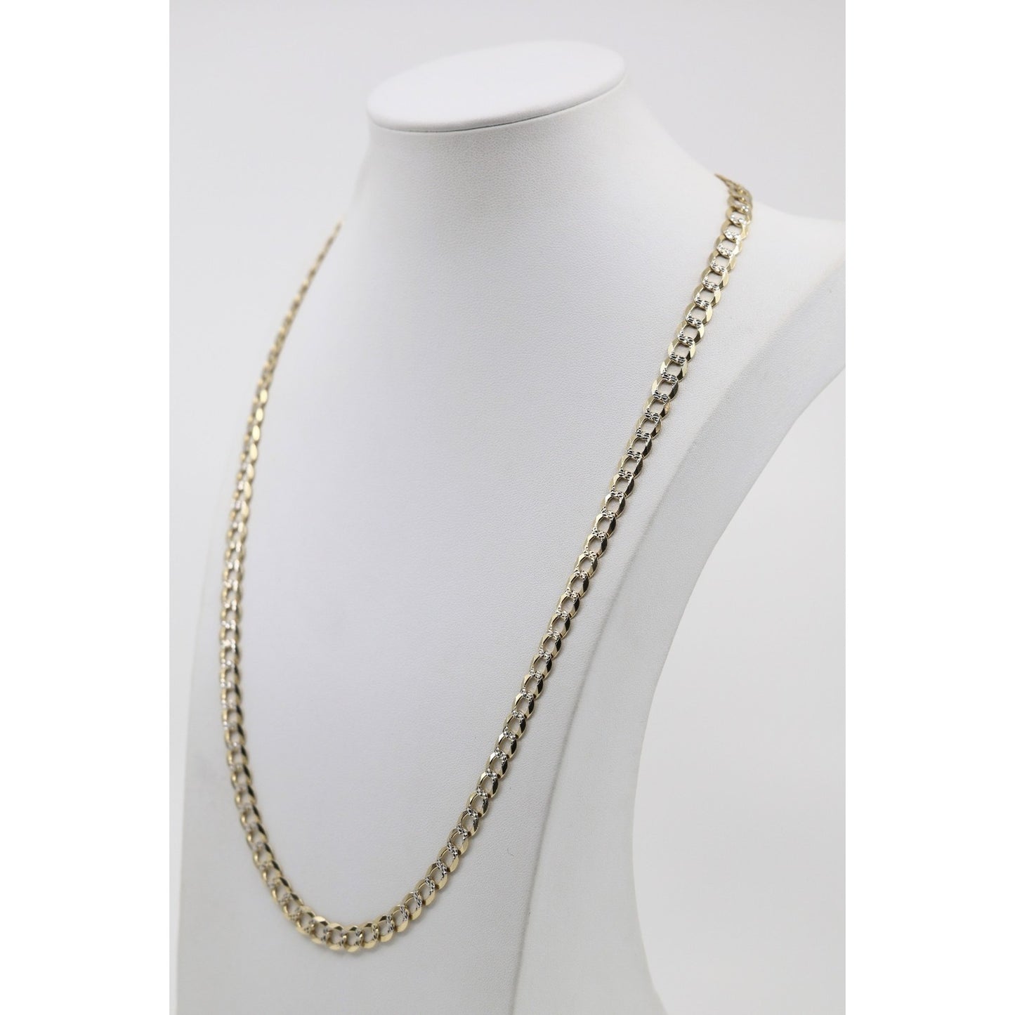 14K Two Tone Gold Diamond Cut Cuban Link Chain Necklace