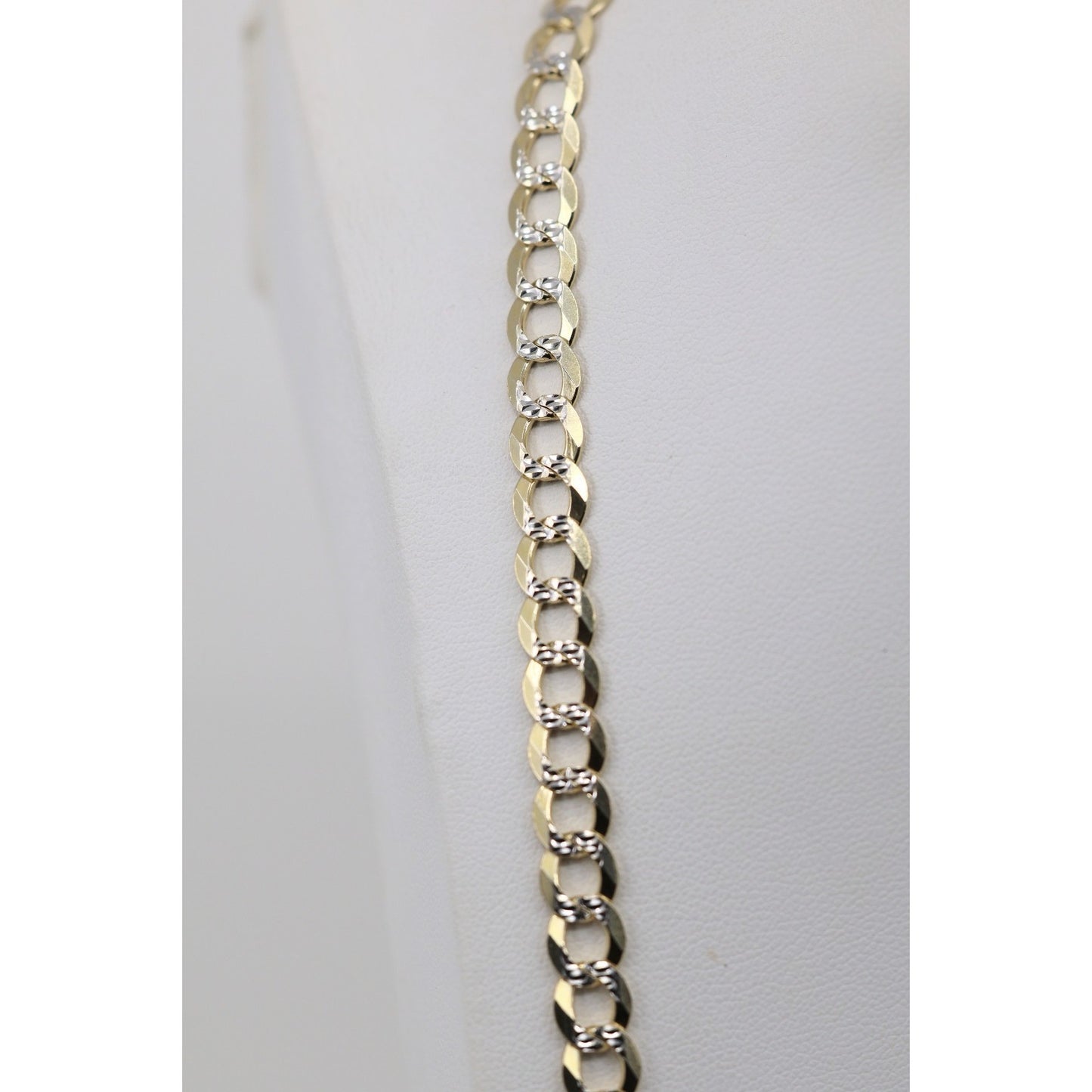 14K Two Tone Gold Diamond Cut Cuban Link Chain Necklace