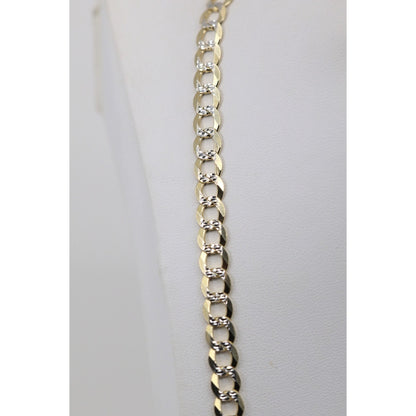 14K Two Tone Gold Diamond Cut Cuban Link Chain Necklace